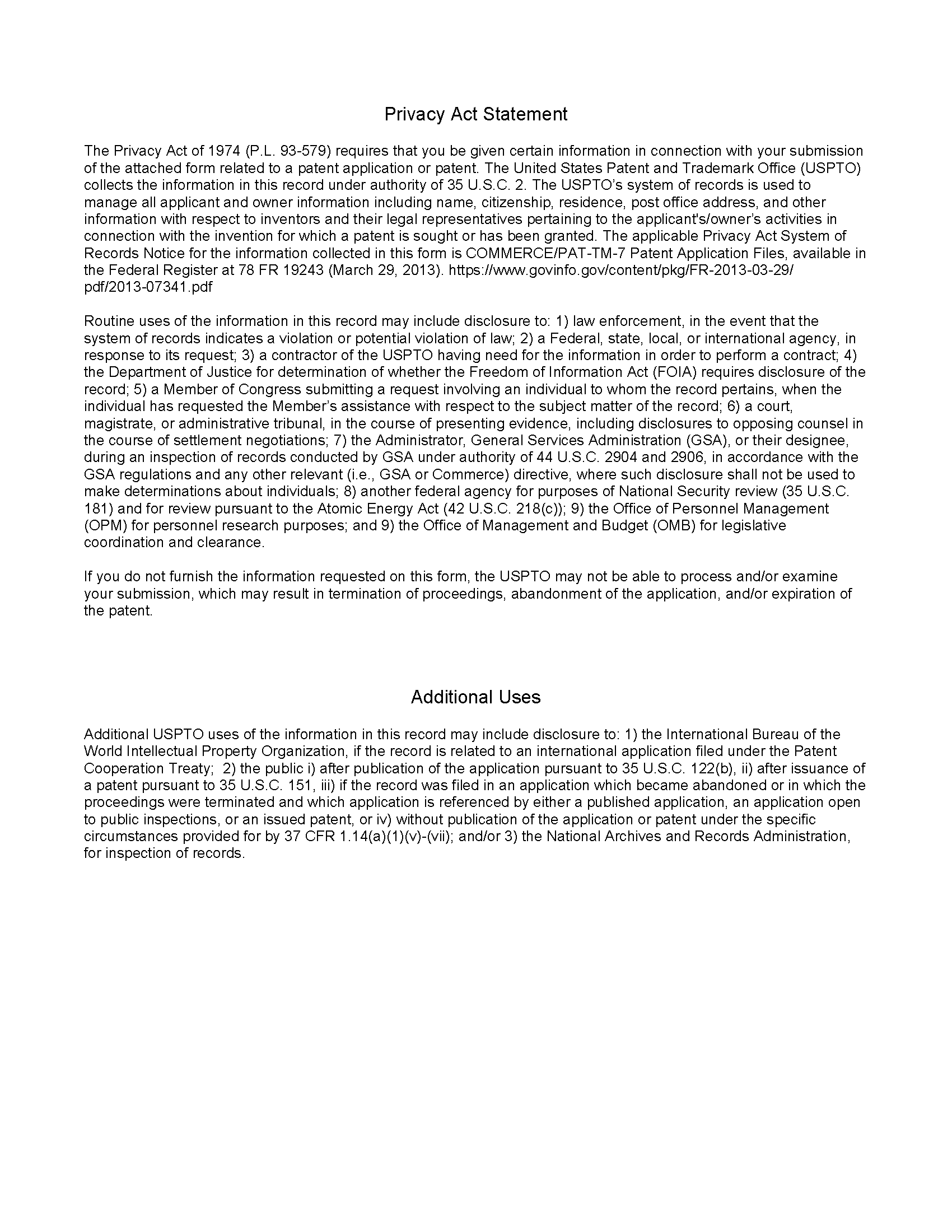 SB/429 Privacy Act Statement