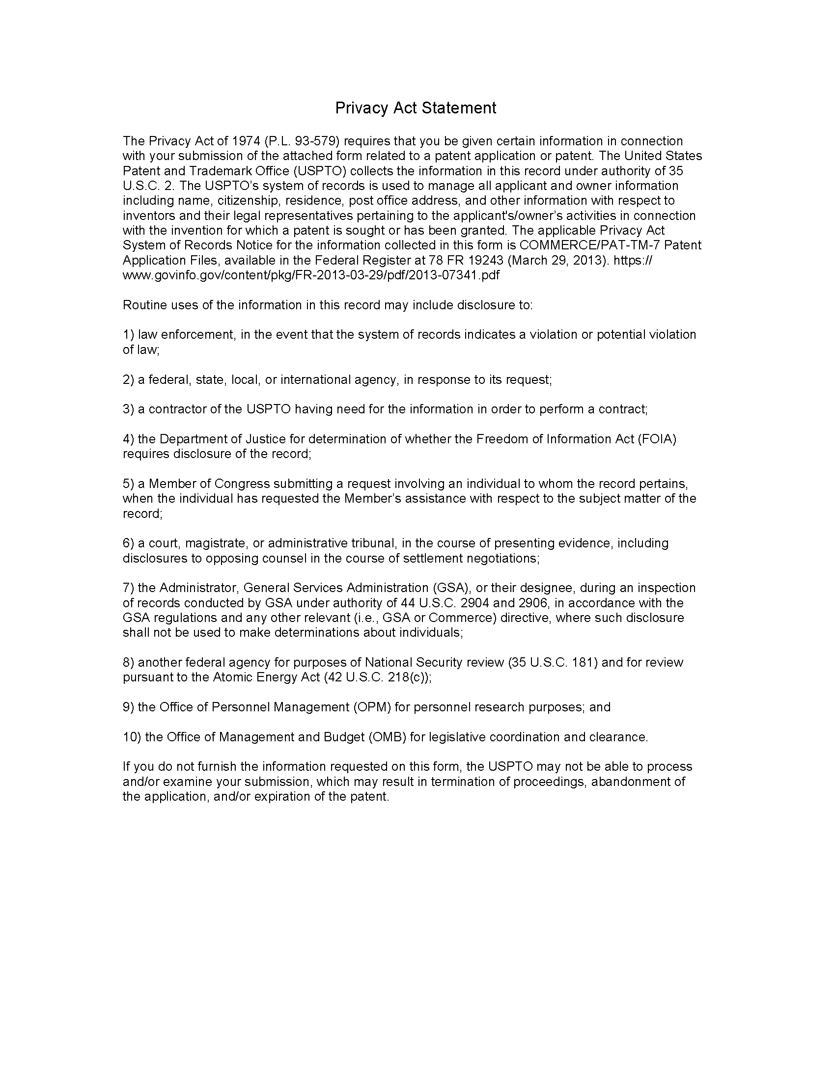 SB/36 Privacy Act Statement