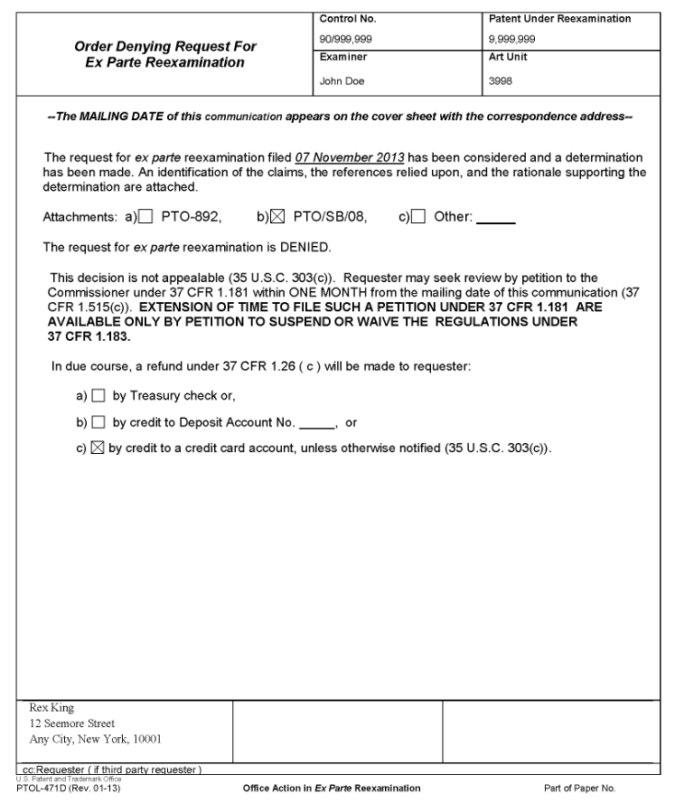 Example (2): Decision Denying Request for Reexamination