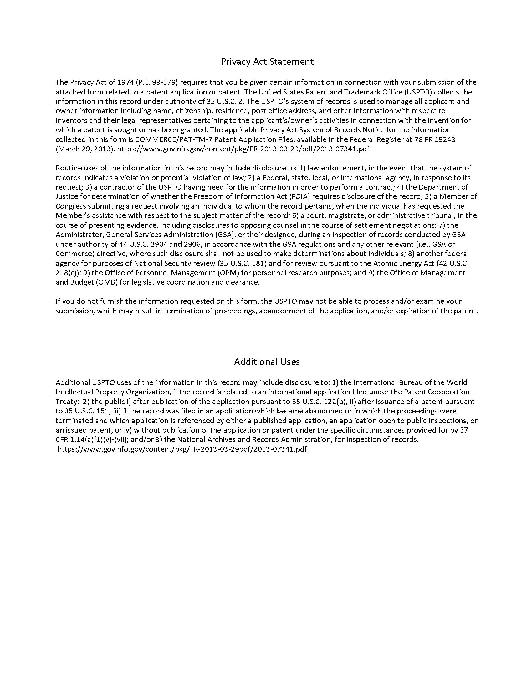 Privacy Act Statement -- PTO/SB/47
