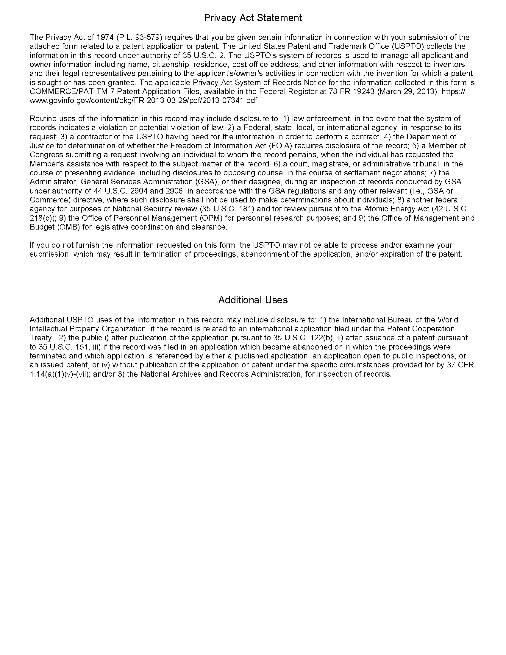 Form PTO/SB/59 Privacy Act Statement.