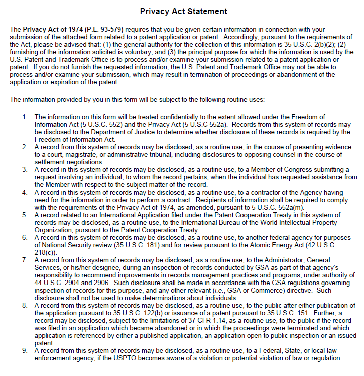 Privacy Act Statement