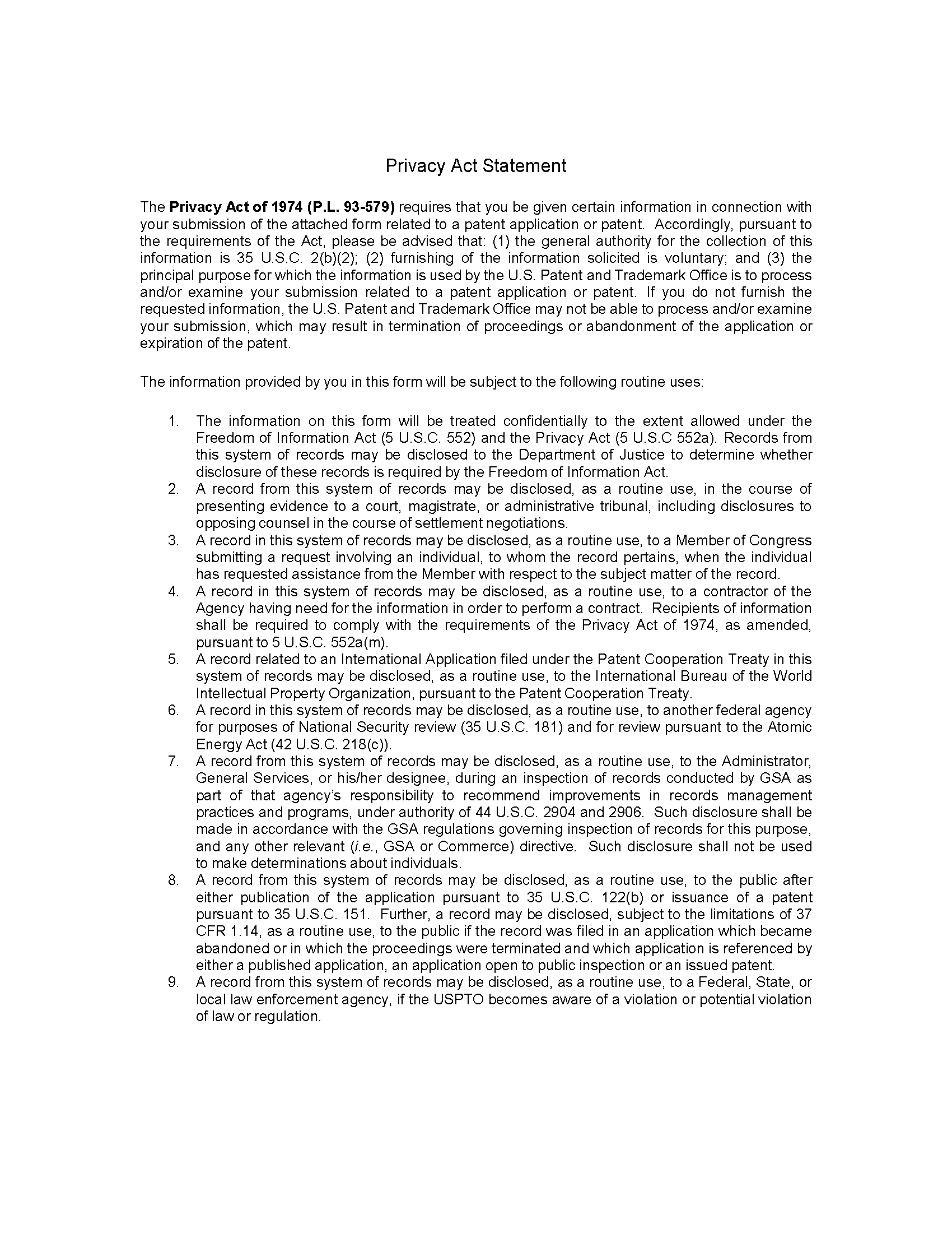 Privacy Act Statement