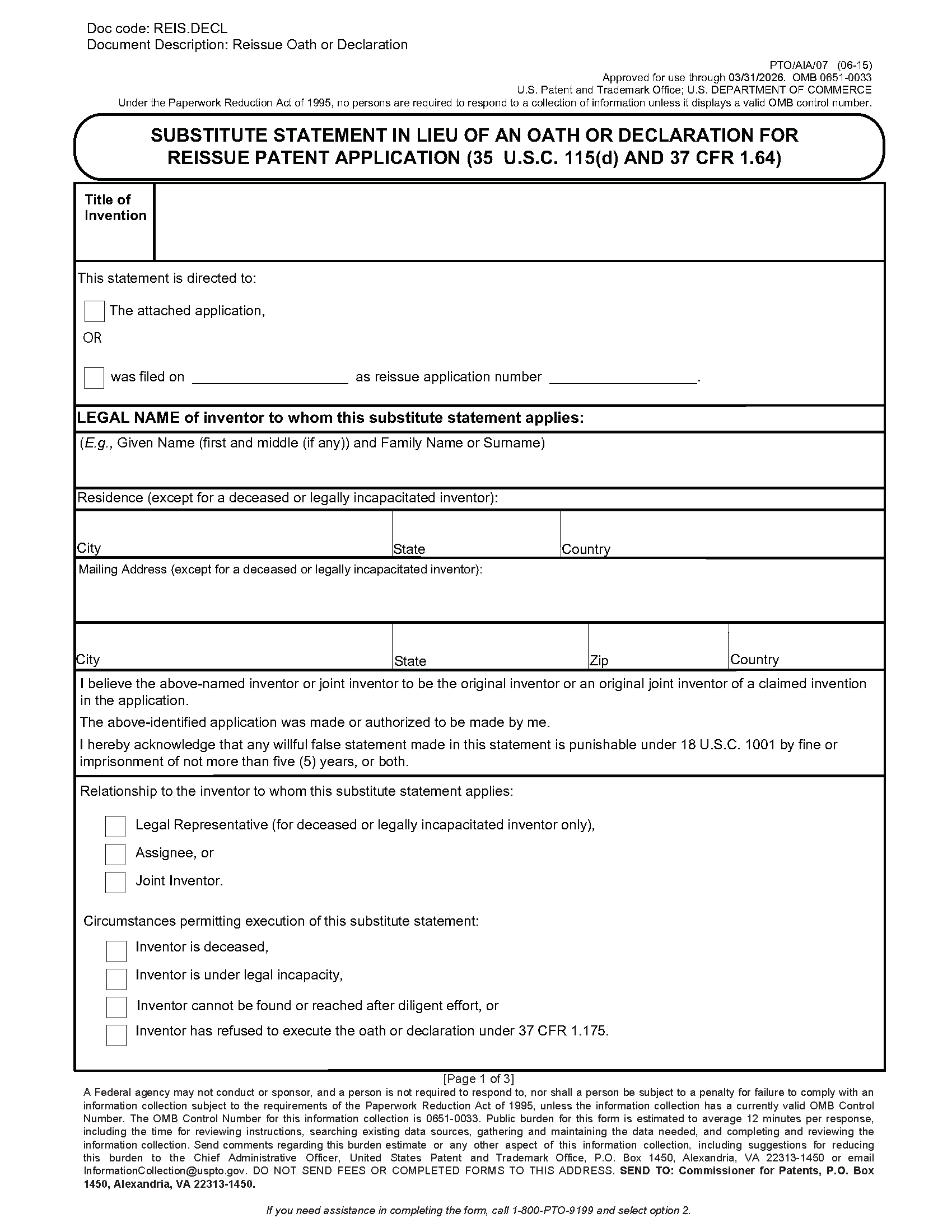 PTO/AIA/07 Page 1